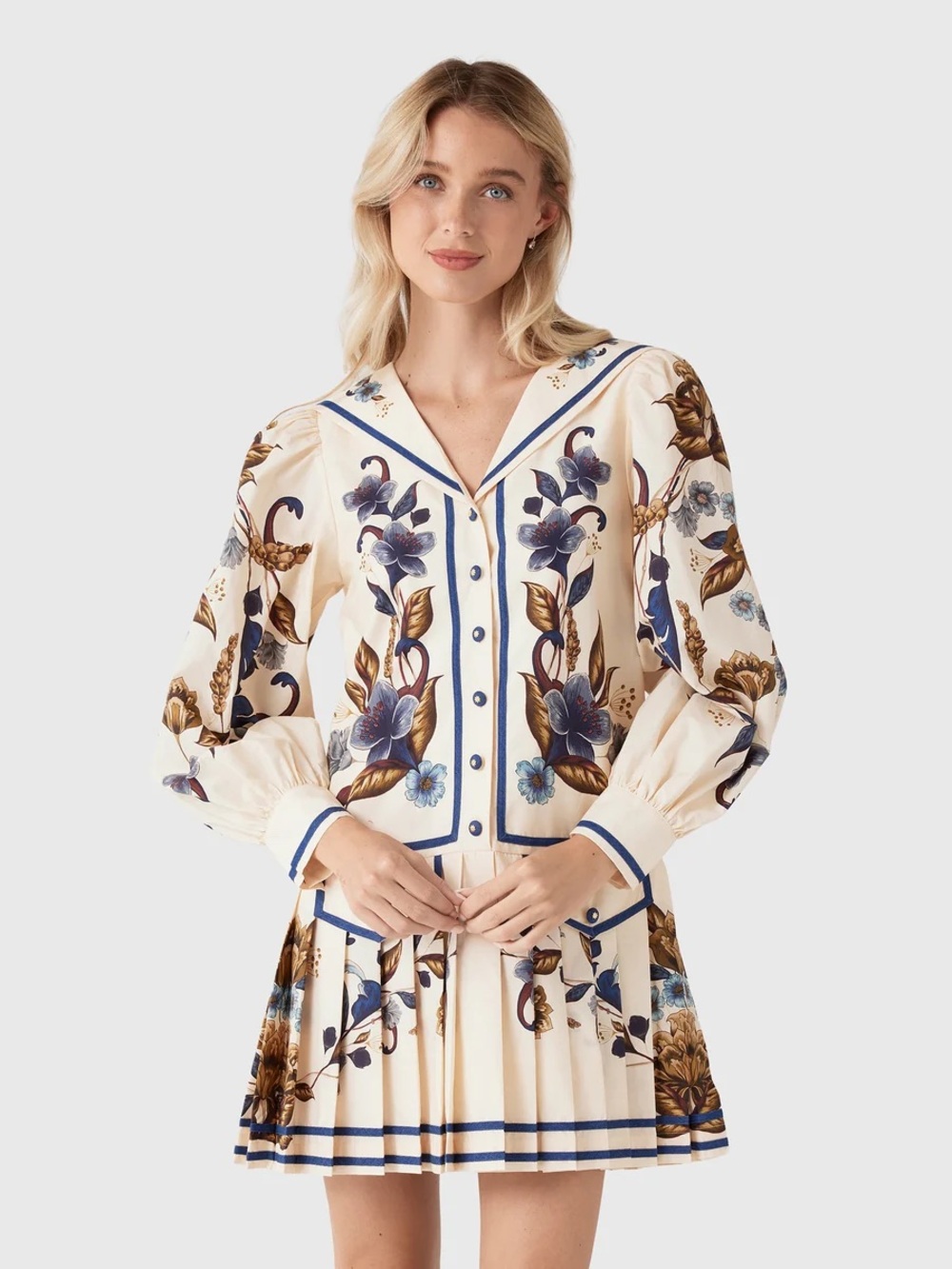 FARM RIO Women's Golden Nature Long Sleeve Mini Dress XS